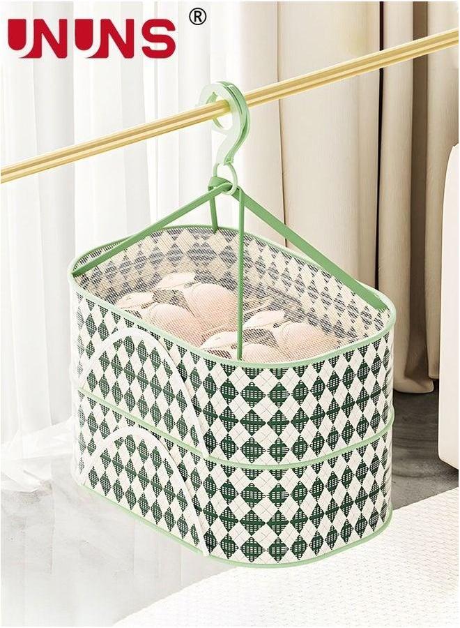 UNUNS 2-Layer Clothes Drying Hanger Rack,Folding Windproof Rack With Fixing Band And Zipper,Laundry Basket For Underwear,Baby Clothes,Socks,Towel,Hat,Scarf,Gloves  - Image 1