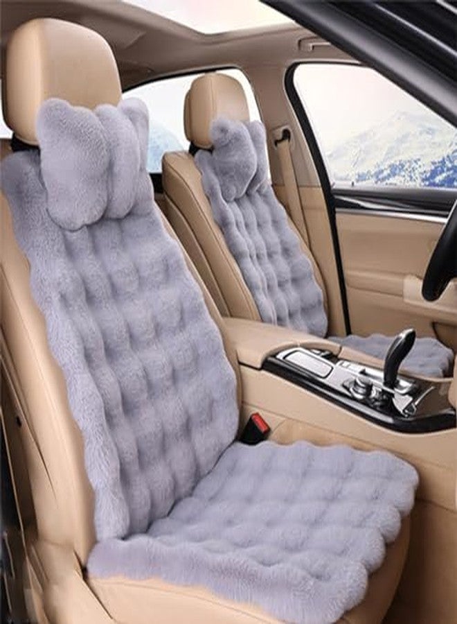 EDVKLNG Luxury Thickened Plush Car Seat Cushion Set, Soft Fluffy Protector Warm Faux Rabbit Fur Non-Slip Front and Back Seat Covers Fuzzy Car Seat Interior Warm for Winter Mat Universal Fit (Gray,6pcs) - Image 1