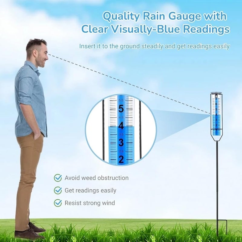 عداد المطر الكبير ذو الوتد بارتفاع قابل للتعديل أداة قياس الطقس الخارجي للحديقة - Image 5