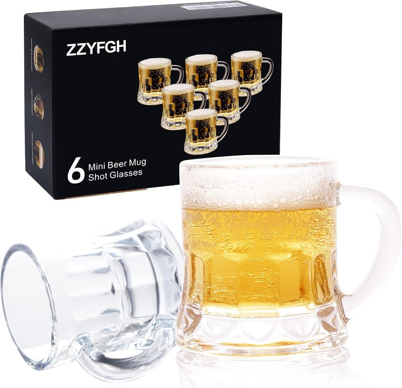 ZZYFGH 6 Pack Mini Beer Shot Glasses, Shot Glasses with Handle, Mini Heavy Base Clear Beer Mugs-1.8 Ounce, Tequila, Vodka, Great for Father, Husband, Birthday or Friend Party Present - Image 1