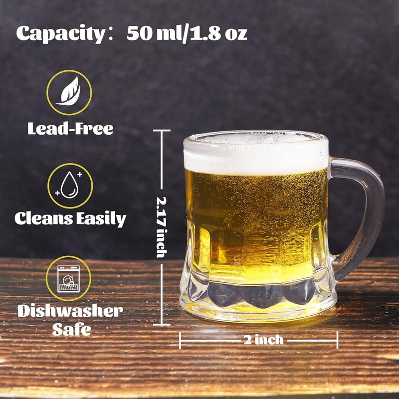 ZZYFGH 6 Pack Mini Beer Shot Glasses, Shot Glasses with Handle, Mini Heavy Base Clear Beer Mugs-1.8 Ounce, Tequila, Vodka, Great for Father, Husband, Birthday or Friend Party Present - Image 2