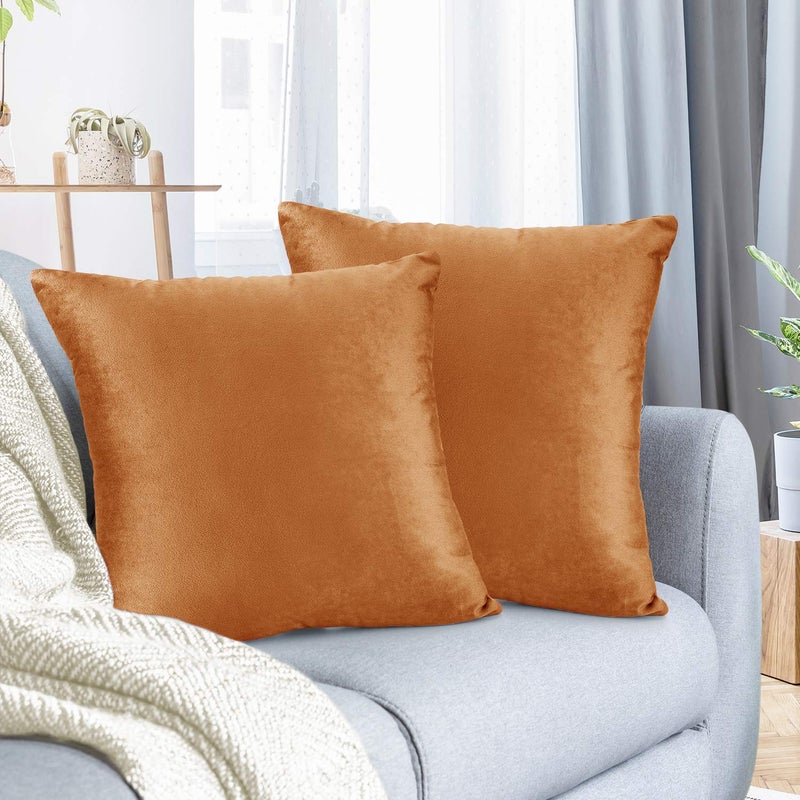 Nestl Throw Pillow Covers  Cozy Velvet Decorative Pillow Cases 24 x 24 Inches  Soft Solid Couch Pillow Covers for Sofa  Bed and Car  Set of 2 - Rust Orange Brown - Image 1
