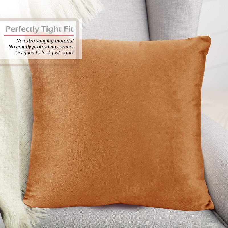 Nestl Throw Pillow Covers  Cozy Velvet Decorative Pillow Cases 24 x 24 Inches  Soft Solid Couch Pillow Covers for Sofa  Bed and Car  Set of 2 - Rust Orange Brown - Image 4