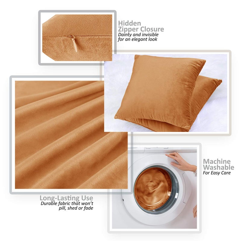 Nestl Throw Pillow Covers  Cozy Velvet Decorative Pillow Cases 24 x 24 Inches  Soft Solid Couch Pillow Covers for Sofa  Bed and Car  Set of 2 - Rust Orange Brown - Image 3