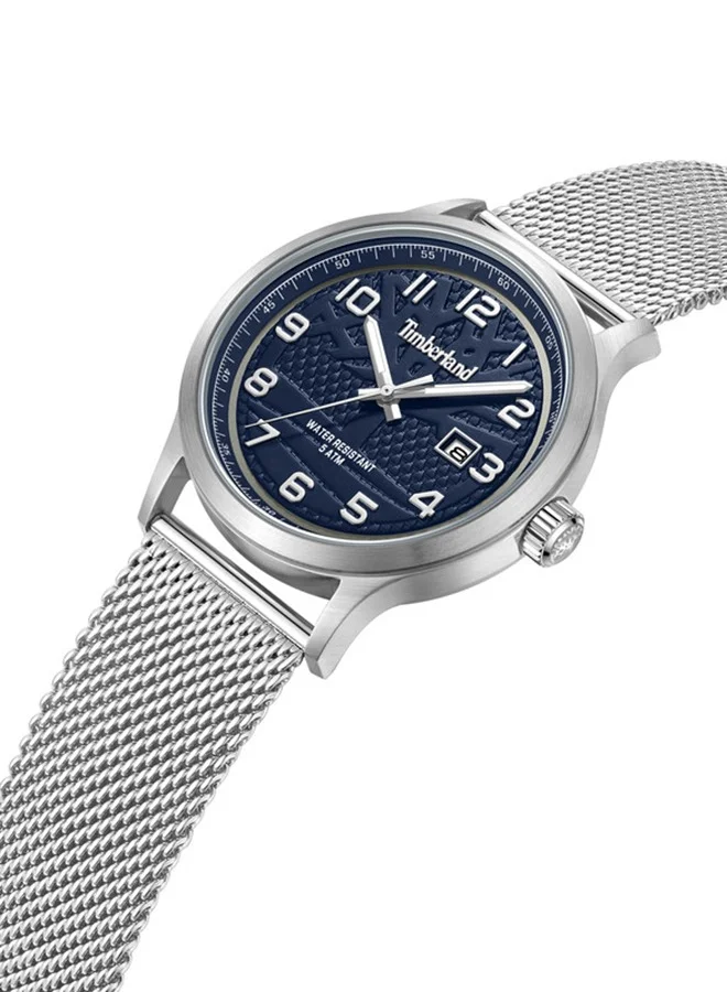 تمبرلاند ساعة ترامبل رجالية 45 مم بقرص أزرق وحزام فضي من الفولاذ المقاوم للصدأ