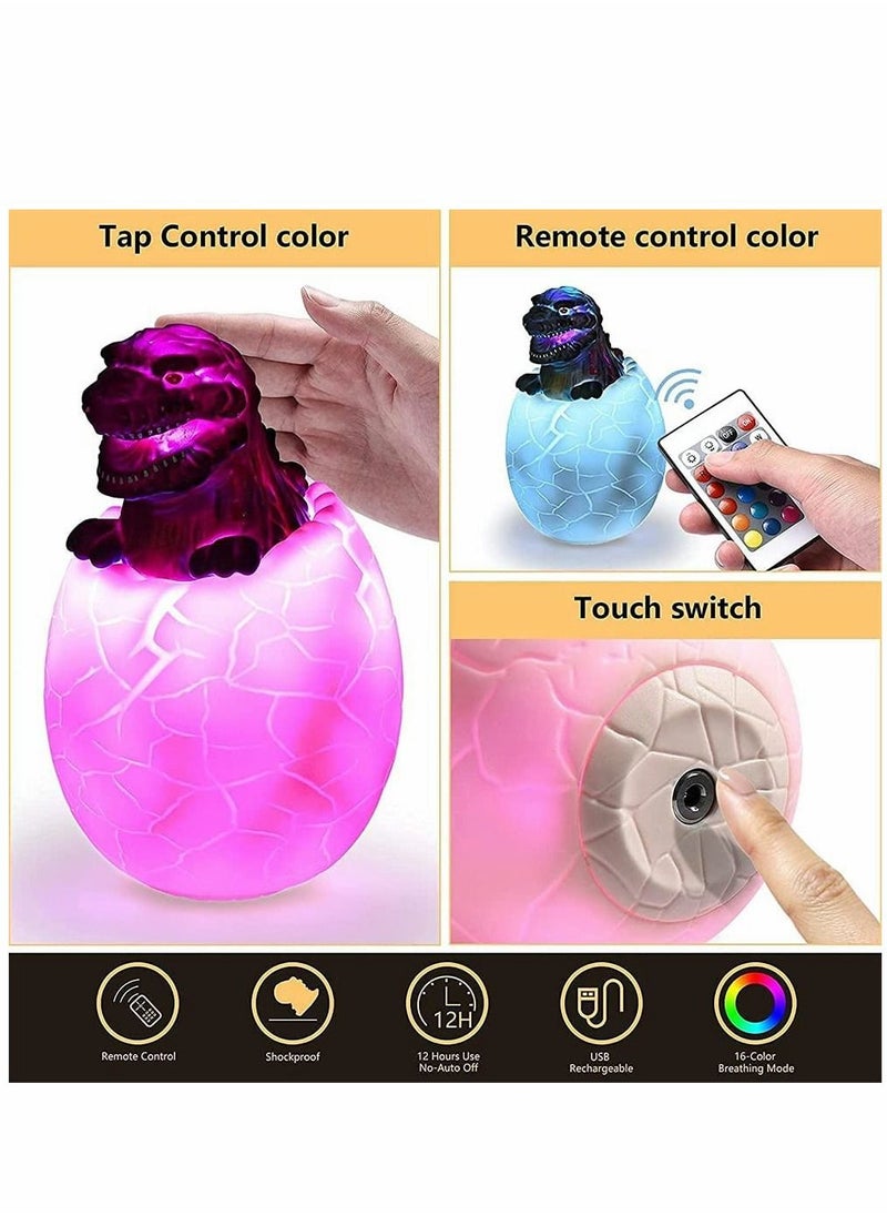 SYOSI - Dinosaur Night Light for Kids, Nursery Light for Baby and Toddler, Remote, Tap, Touch Control, USB Rechargeable Battery, Portable Animal Lamp for Bedroom, Safe Toys, 16 Colors Changing - Image 1