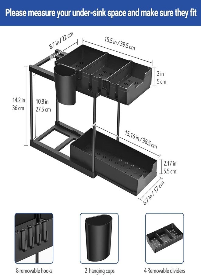 ARIDAM Under Sink Organizer, Black, 2-Tier Pull-Out Sliding Cabinet Storage Rack for Kitchen and Bathroom - Image 4