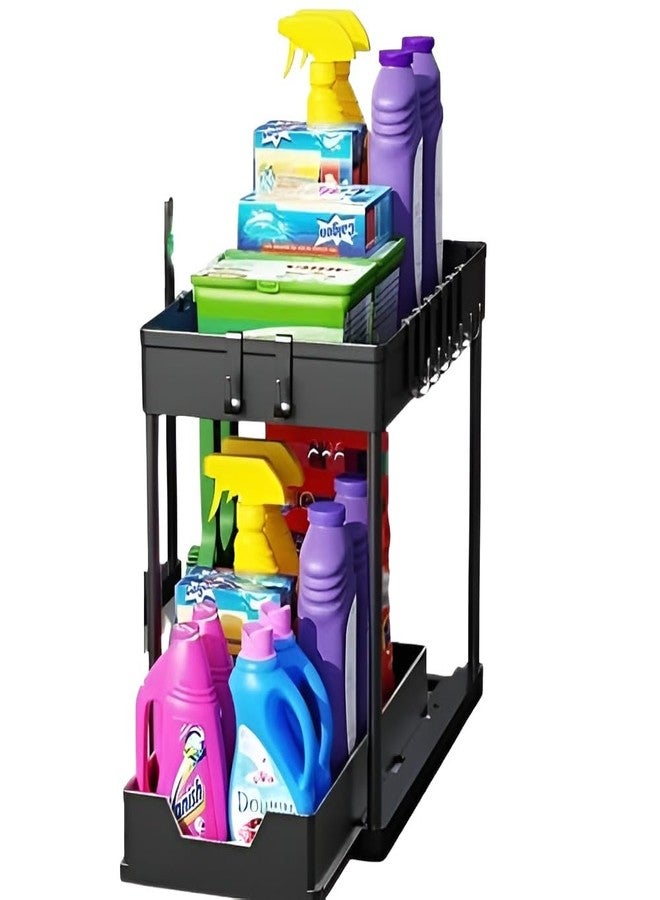 ARIDAM Under Sink Organizer, Black, 2-Tier Pull-Out Sliding Cabinet Storage Rack for Kitchen and Bathroom - Image 1
