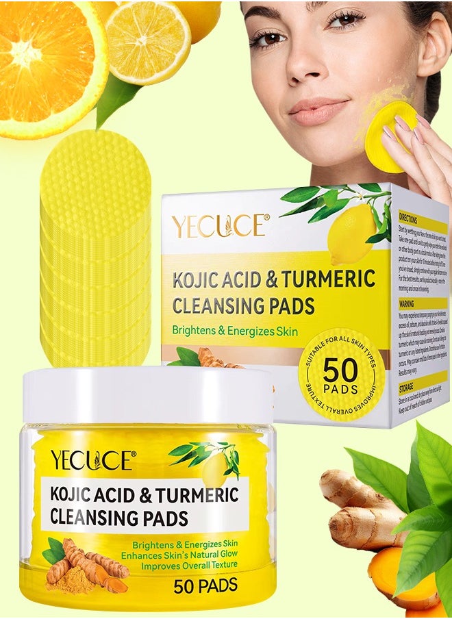 Yecuce 50 قطعة من ضمادات تنظيف حمض الكوجيك والكركم للبقع الداكنة، تساعد ضمادات تنظيف حمض الكوجيك والكركم على توازن زيت البشرة والماء وإزالة البقع الزائدة من الكيراتين وزيت التنظيف النظيف ينقي المسام  - Image 1
