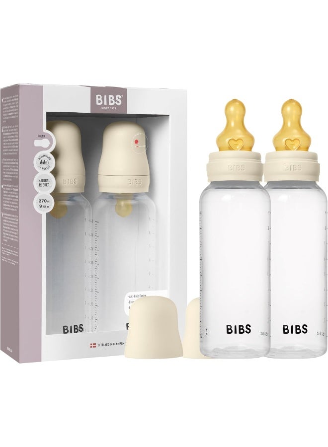 BIBS زجاجة بيبس للأطفال 270 مل عبوة من 2 حلمات مطاطية طبيعية - مجموعة زجاجات الأطفال مضادة للمغص خالية من BPA تدفق بطيء خفيفة الوزن وسهلة التنظيف مناسبة للمواليد من 0 سنوات - عاجي - Image 1