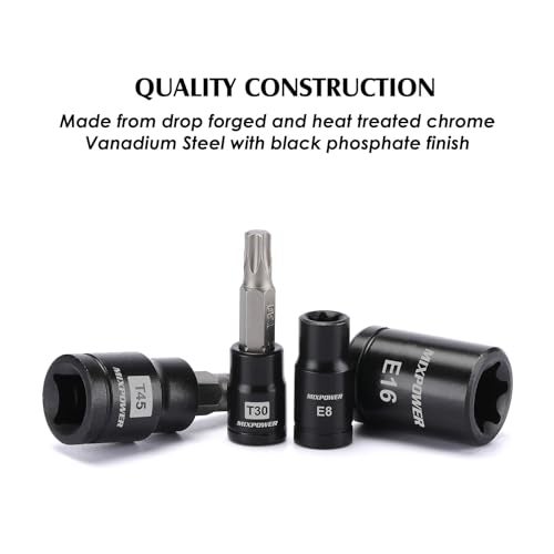 MIXPOWER 25 Piece Torx Bit and Socket Set, 13 Star Bits (T8- T60) & 12 E-Torx Sockets (E4-E22), Professional Grade Auto & Motorcycle Mechanic Set - Image 3
