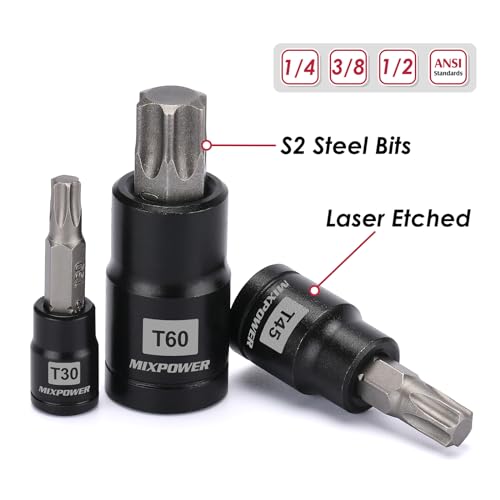 MIXPOWER 25 Piece Torx Bit and Socket Set, 13 Star Bits (T8- T60) & 12 E-Torx Sockets (E4-E22), Professional Grade Auto & Motorcycle Mechanic Set - Image 4