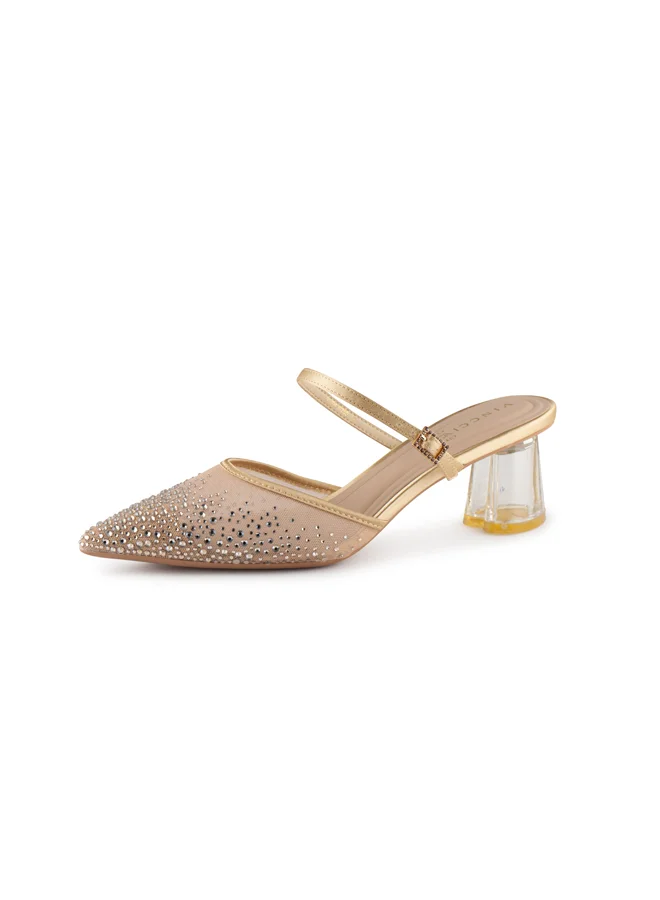 فينتشي صنادل نسائية مدببة إصبع القدم متوسط الكعب