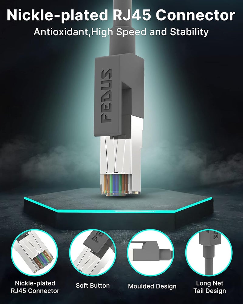 FEDUS كابل إيثرنت باتش كابل RJ45 Cat5e عالي السرعة 1 متر من FEDUS 1000 ميجابت في الثانية كابل LAN كابل إنترنت كابل كمبيوتر سلك عالي السرعة فئة 5 للأجهزة مودم، راوتر، كاميرا، LAN ADSL رمادي - Image 5