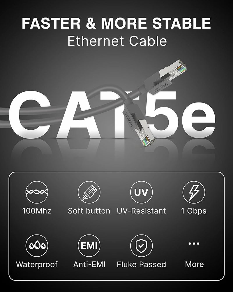 FEDUS كابل إيثرنت باتش كابل RJ45 Cat5e عالي السرعة 1 متر من FEDUS 1000 ميجابت في الثانية كابل LAN كابل إنترنت كابل كمبيوتر سلك عالي السرعة فئة 5 للأجهزة مودم، راوتر، كاميرا، LAN ADSL رمادي - Image 3