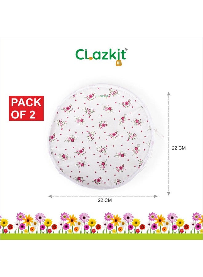 Clazkit غطاء قماش قطن كلزكيت لروتي، غطاء شاباتي بسحاب معزول بتصميم دائري، منديل مطبخ تقليدي (قد يختلف اللون) يحافظ على روتي-شاباتي طازج - مجموعة من 2 - Image 2
