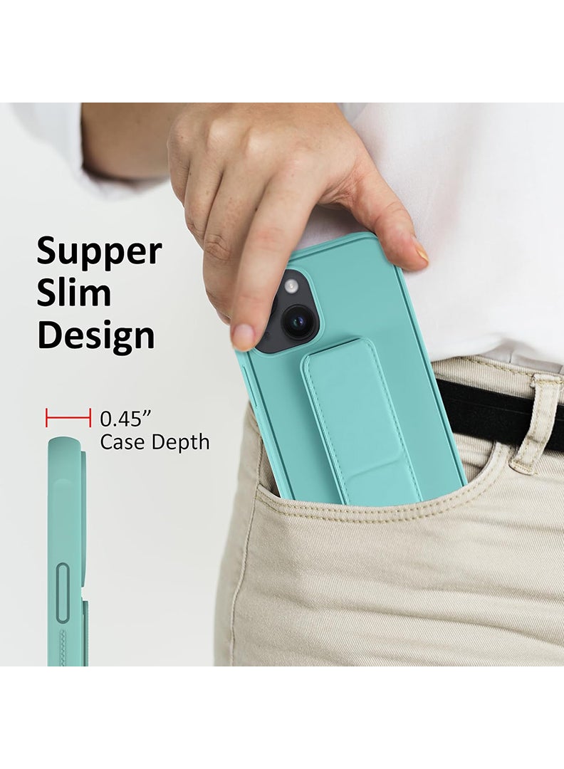 Case Up Compatible with Apple iPhone 14 Plus Case with Magnetic Stand & Holder, Premium Silicone Finger Grip Strap Holder Case Car Mount Kickstand Cover- Mint Green - Image 5