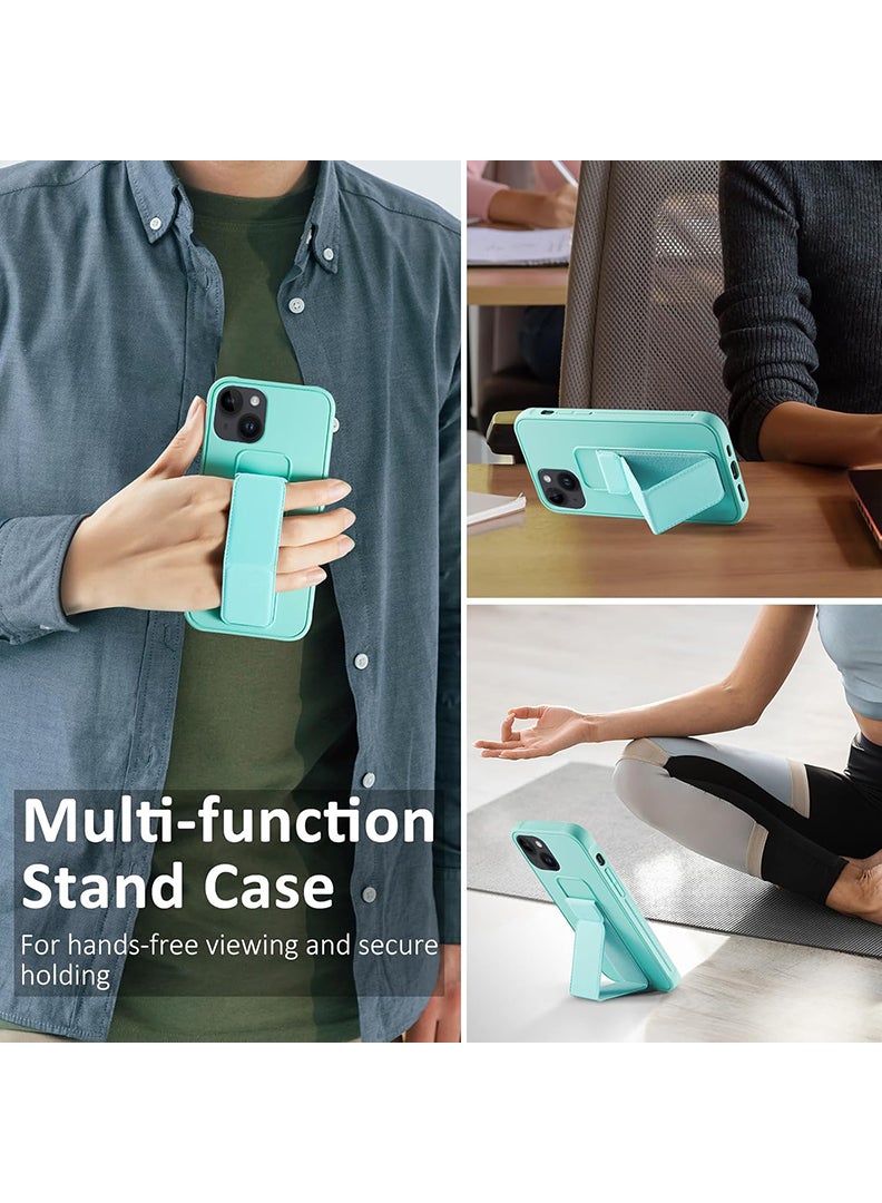 Case Up Compatible with Apple iPhone 14 Plus Case with Magnetic Stand & Holder, Premium Silicone Finger Grip Strap Holder Case Car Mount Kickstand Cover- Mint Green - Image 2