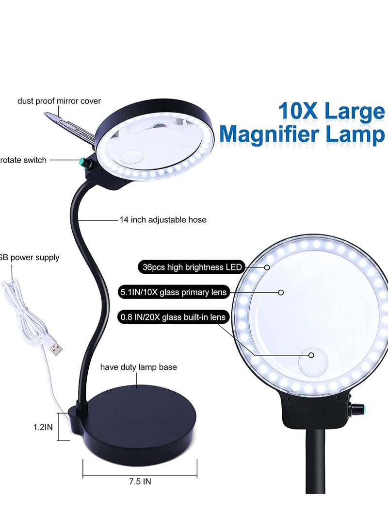 KASTWAVE - Magnifying Glass with Light and Stand 10X 20X Magnifying Desk Lamp with Brightness Stepless Dimmable - Image 1