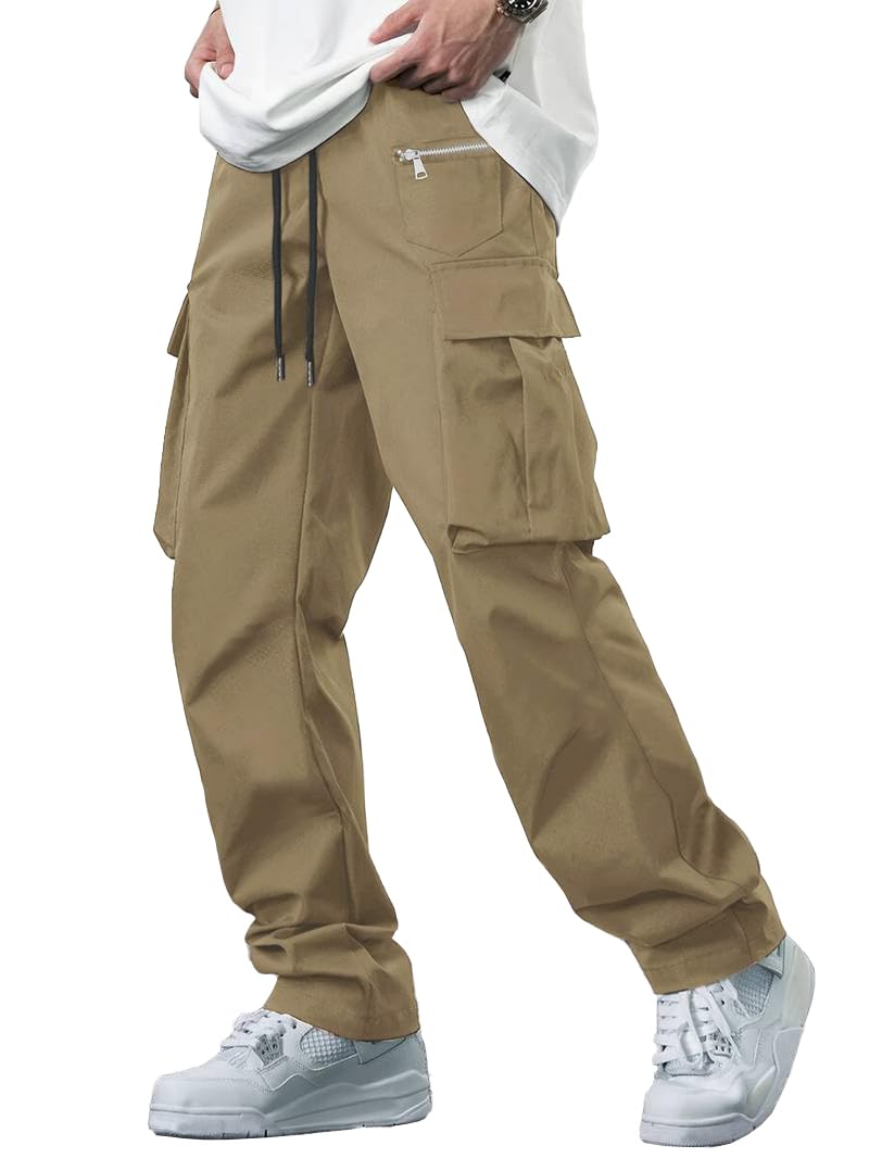 TAGDO Men's Casual Techwear Drawstring Cargo Pants Hiphop Baggy Pants (RF-Cargo-2024-Gold-34) - Image 1