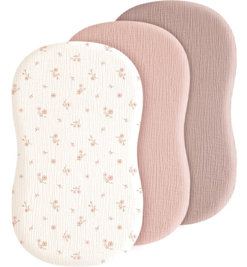 Coreeky Baby Bassinet Sheets 3 Pack for Boys & Girls, Soft Breathable Muslin Cotton Bassinet Mattress Cover, Universal Fit for Hourglass, Oval, and Rectangle Mattress (Daisy Petal) - Image 1