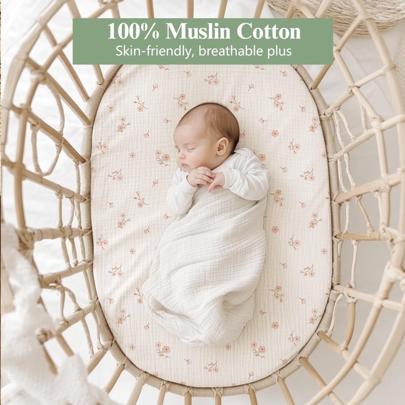 Coreeky Baby Bassinet Sheets 3 Pack for Boys & Girls, Soft Breathable Muslin Cotton Bassinet Mattress Cover, Universal Fit for Hourglass, Oval, and Rectangle Mattress (Daisy Petal) - Image 2