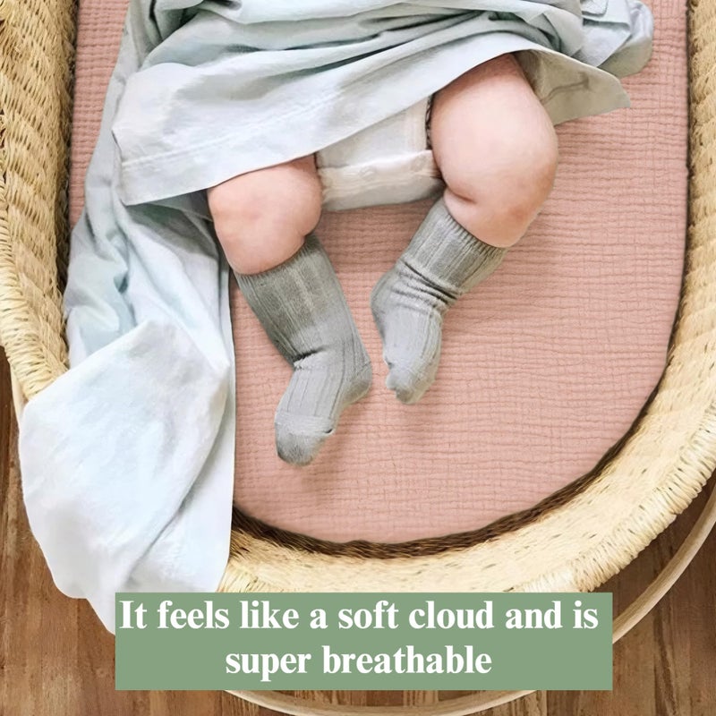 Coreeky Baby Bassinet Sheets 3 Pack for Boys & Girls, Soft Breathable Muslin Cotton Bassinet Mattress Cover, Universal Fit for Hourglass, Oval, and Rectangle Mattress (Daisy Petal) - Image 5