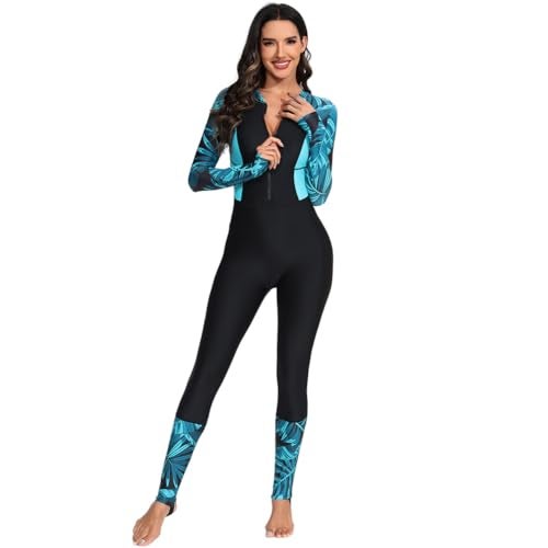 ODIZLI Womens Swimming Suit Long Sleeve Rash Guard Wetsuit Full Body Swimsuit Wet Suits for Women in Cold Water Surfing Womens Bathing Suit for Snorkeling Water Sports Black Cyan L - Image 1