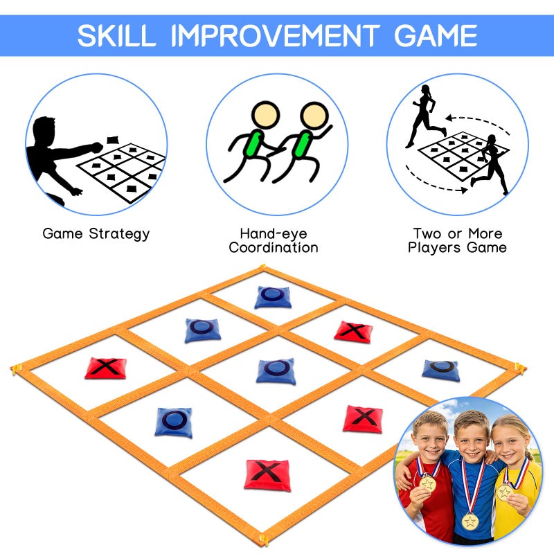 whumsdog Giant Tic Tac Toe Strap Game Outdoor, 4 Ft X 4 Ft Portable Tic Tac Toe Bean Bag Toss Game, Large Yard Toss Game Tic Tac Toss Across Camping Games for Kids, Families and Friends - Image 4
