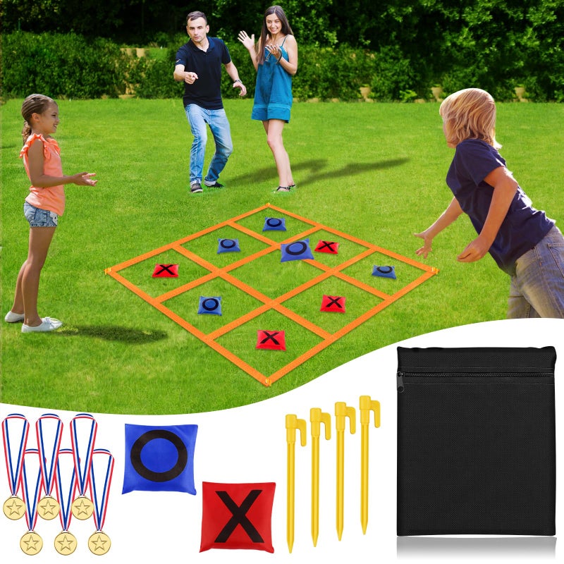whumsdog Giant Tic Tac Toe Strap Game Outdoor, 4 Ft X 4 Ft Portable Tic Tac Toe Bean Bag Toss Game, Large Yard Toss Game Tic Tac Toss Across Camping Games for Kids, Families and Friends - Image 1