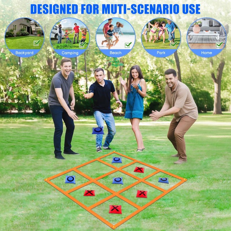 whumsdog Giant Tic Tac Toe Strap Game Outdoor, 4 Ft X 4 Ft Portable Tic Tac Toe Bean Bag Toss Game, Large Yard Toss Game Tic Tac Toss Across Camping Games for Kids, Families and Friends - Image 3