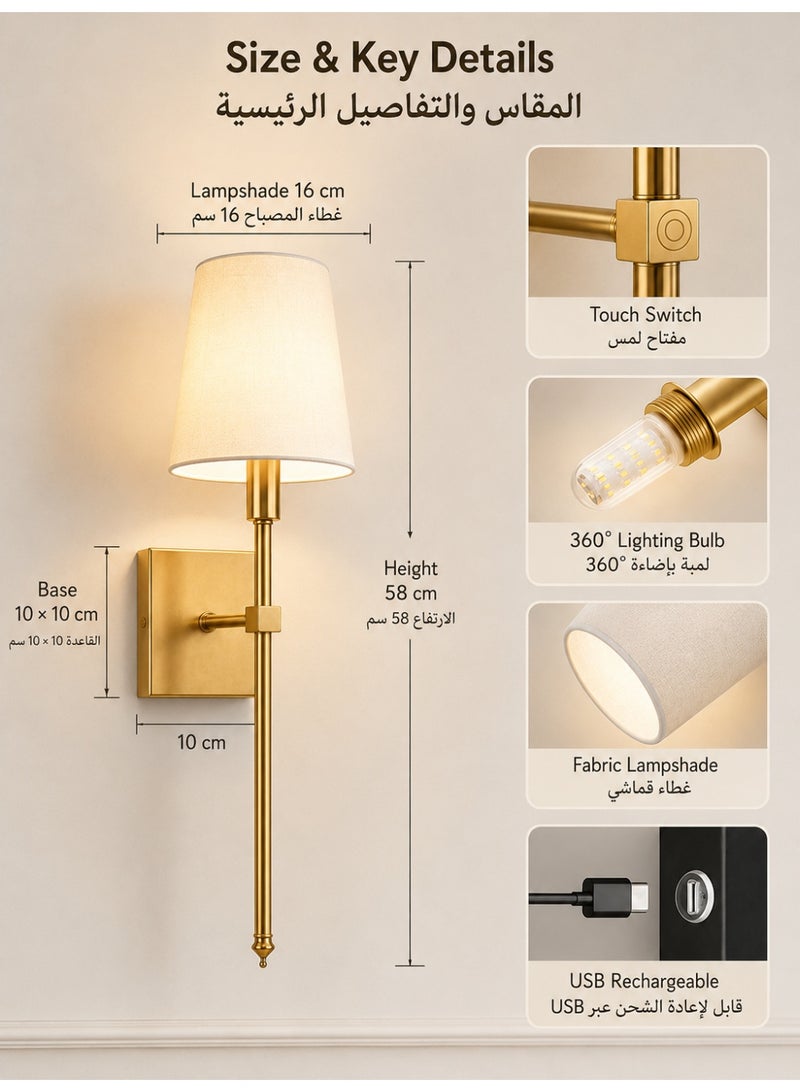 Three sheep 2 Pack Smart Wall Sconces, Rechargeable Battery LED Wall Lamps with Remote Control, Wall Mounted Sconce for Mirror Hallway Kitchen Bedroom Living Room Bathroom - Image 4