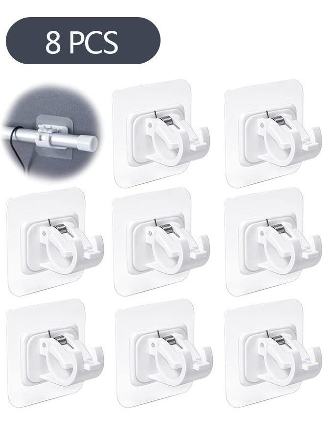 Self Adhesive Curtain Rod Brackets Set of Eight No Drill Drapery Hooks for Easy Installation in Kitchen Bathroom and Hotel Use White Plastic - Image 1