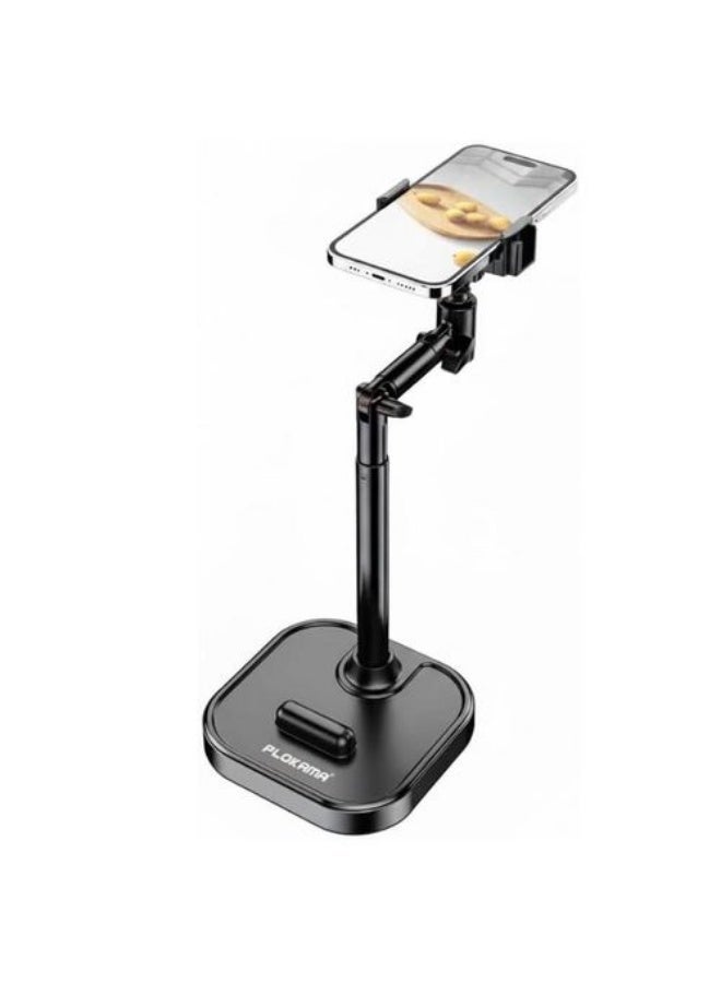 التخطيط حامل هاتف وتابلت مكتبي رافع DT-100 - قابل للتعديل (22-41 سم)، دوران 360°، قاعدة معدنية ثابتة للمكالمات والتصوير والمشاهدة - اسود - Image 1