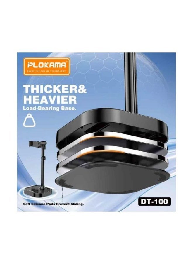 التخطيط حامل هاتف وتابلت مكتبي رافع DT-100 - قابل للتعديل (22-41 سم)، دوران 360°، قاعدة معدنية ثابتة للمكالمات والتصوير والمشاهدة - اسود - Image 3