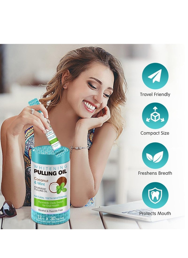 ALIVER - Natural Coconut Oil Pulling Mouthwash Sachets 30 Pieces 12ml Each Teeth Whitening & Reducing Bad Breath Coconut Pulling Oil for Oral Health Reduce Bad Mouth Odor Cavity & Gums Sensitivity Unisex - Image 1