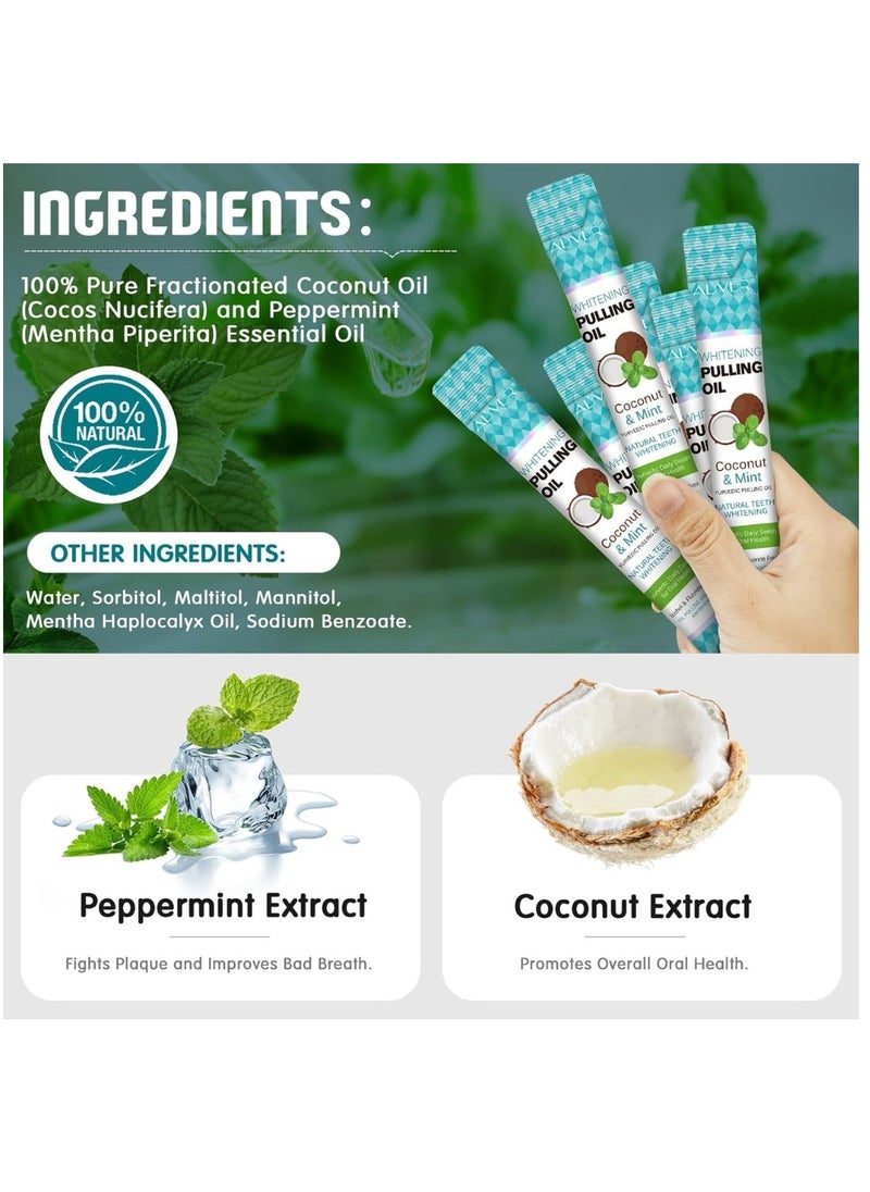 ALIVER - Natural Coconut Oil Pulling Mouthwash Sachets 30 Pieces 12ml Each Teeth Whitening & Reducing Bad Breath Coconut Pulling Oil for Oral Health Reduce Bad Mouth Odor Cavity & Gums Sensitivity Unisex - Image 1