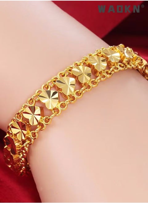 Bracelets for Women,Heart Decor Chain Bracelet Cuff Bangle Jewelry Gift for Women Wife ,Classic Bling Bangles for Teens Girls and Female Hand Jewelry Accessories Golden