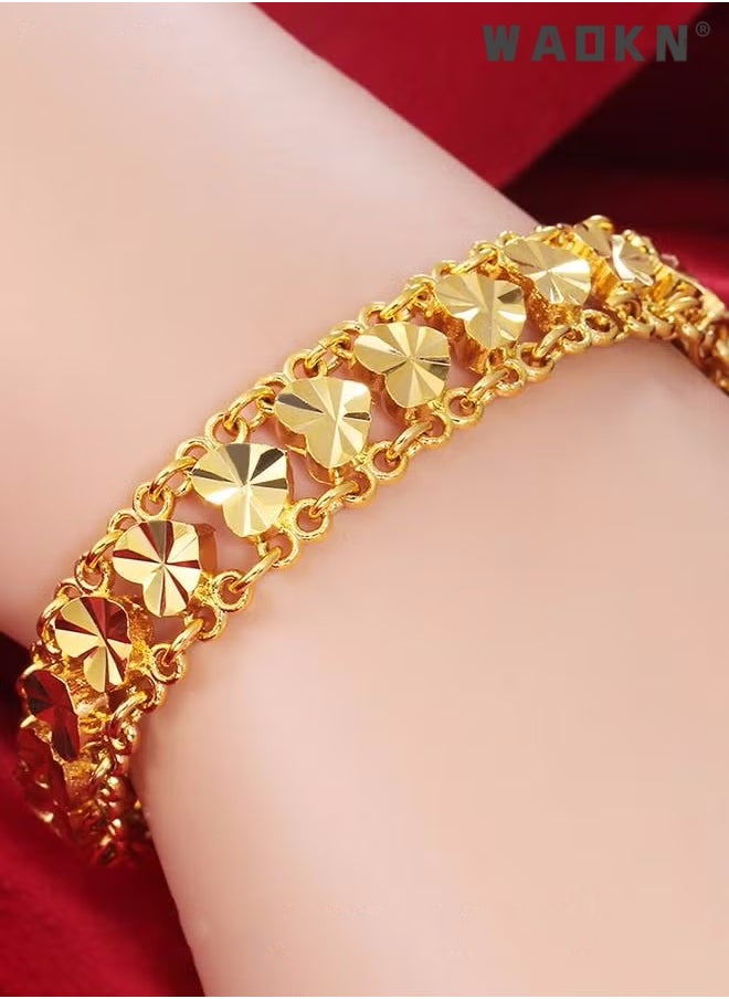 WAOKN - Bracelets for Women,Heart Decor Chain Bracelet Cuff Bangle Jewelry Gift for Women Wife ,Classic Bling Bangles for Teens Girls and Female Hand Jewelry Accessories Golden - Image 1