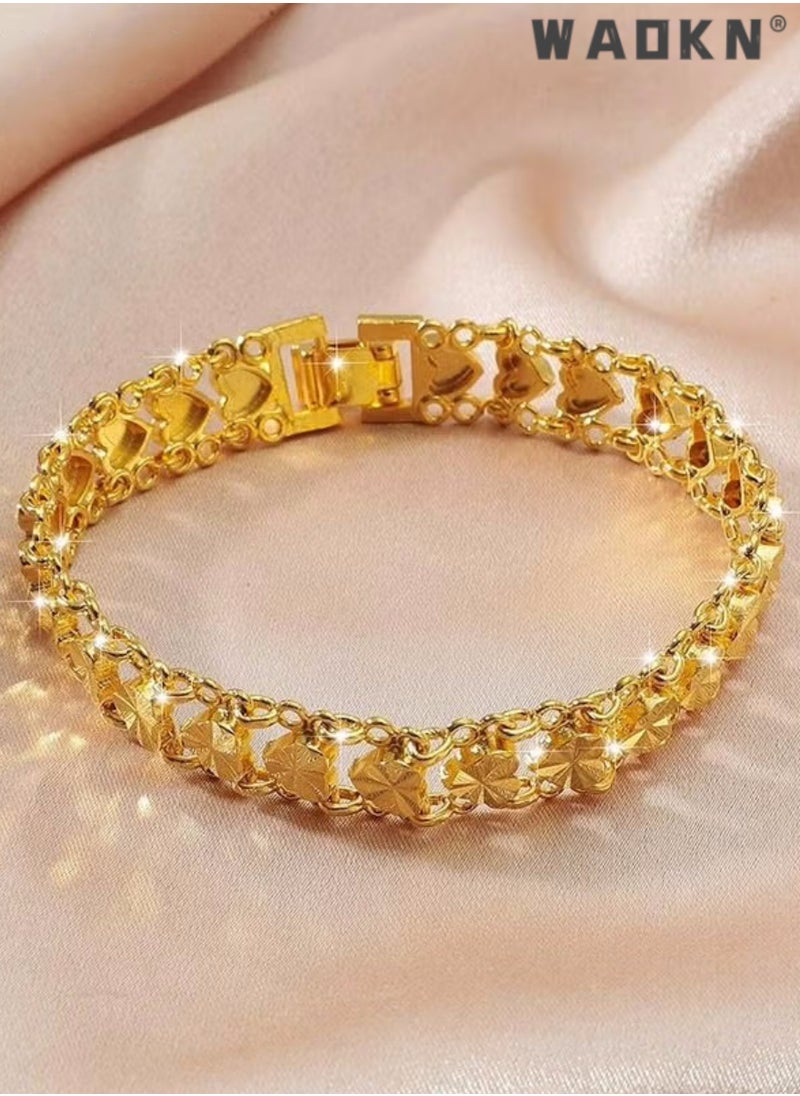 WAOKN - Bracelets for Women,Heart Decor Chain Bracelet Cuff Bangle Jewelry Gift for Women Wife ,Classic Bling Bangles for Teens Girls and Female Hand Jewelry Accessories Golden - Image 1