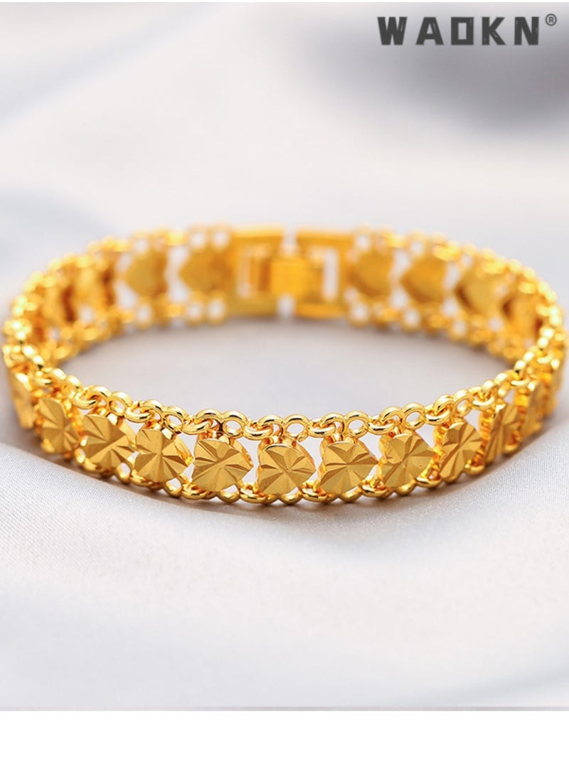WAOKN - Bracelets for Women,Heart Decor Chain Bracelet Cuff Bangle Jewelry Gift for Women Wife ,Classic Bling Bangles for Teens Girls and Female Hand Jewelry Accessories Golden - Image 1