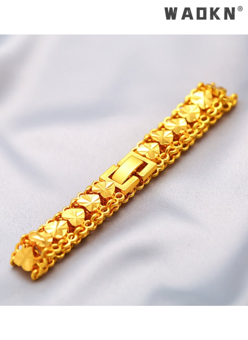WAOKN - Bracelets for Women,Heart Decor Chain Bracelet Cuff Bangle Jewelry Gift for Women Wife ,Classic Bling Bangles for Teens Girls and Female Hand Jewelry Accessories Golden - Image 1