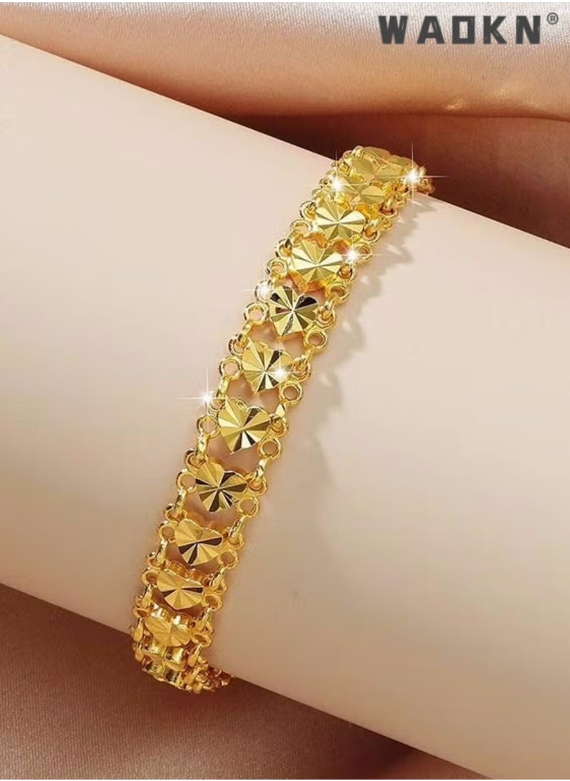WAOKN - Bracelets for Women,Heart Decor Chain Bracelet Cuff Bangle Jewelry Gift for Women Wife ,Classic Bling Bangles for Teens Girls and Female Hand Jewelry Accessories Golden - Image 1