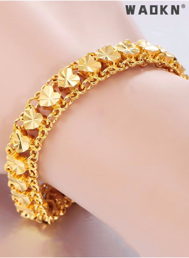 WAOKN - Bracelets for Women,Heart Decor Chain Bracelet Cuff Bangle Jewelry Gift for Women Wife ,Classic Bling Bangles for Teens Girls and Female Hand Jewelry Accessories Golden - Image 1