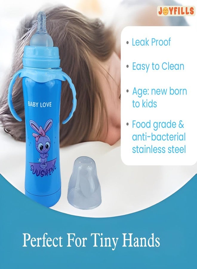 JOYFILLS 3 in 1 Baby Stainless Steel Multi-Functional Thermal Insulation Feeding Bottle| Sipper, Nipple & Straw| Water, Milk, Juices Feeder| Anti-Slip with Anti-Colic Nipple and Handles for Kids/Toddlers/Infants 240 Ml (Printed blue sipper) - Image 5