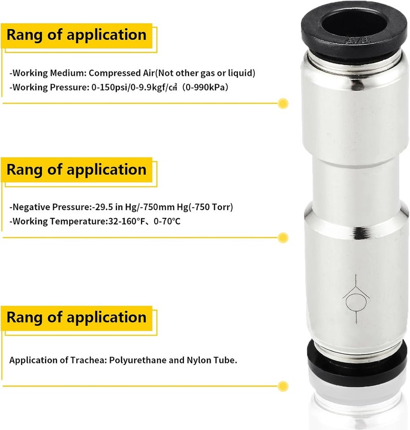 Yoebor 1/4" OD Check Valve Push to Connect One Way Inline Air Pneumatic Valves, Nickel Plated Brass & Plastic (Pack of 2) - Image 3