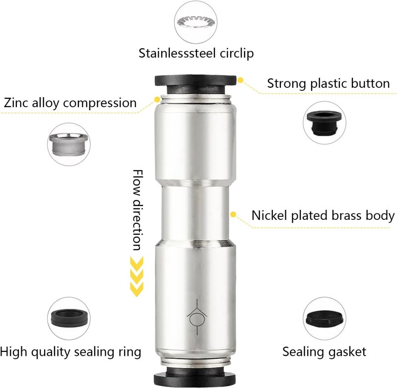 Yoebor 1/4" OD Check Valve Push to Connect One Way Inline Air Pneumatic Valves, Nickel Plated Brass & Plastic (Pack of 2) - Image 5