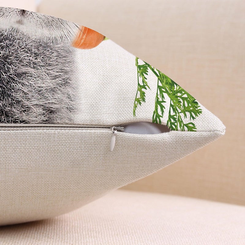 Coeufuedy Spring Easter Pillow Covers 18 x 18 Set of 2 Cute Rabbit Bunny Tail Linen Easter Decorative Cushion Case for Sofa Couch Living Room - Image 5