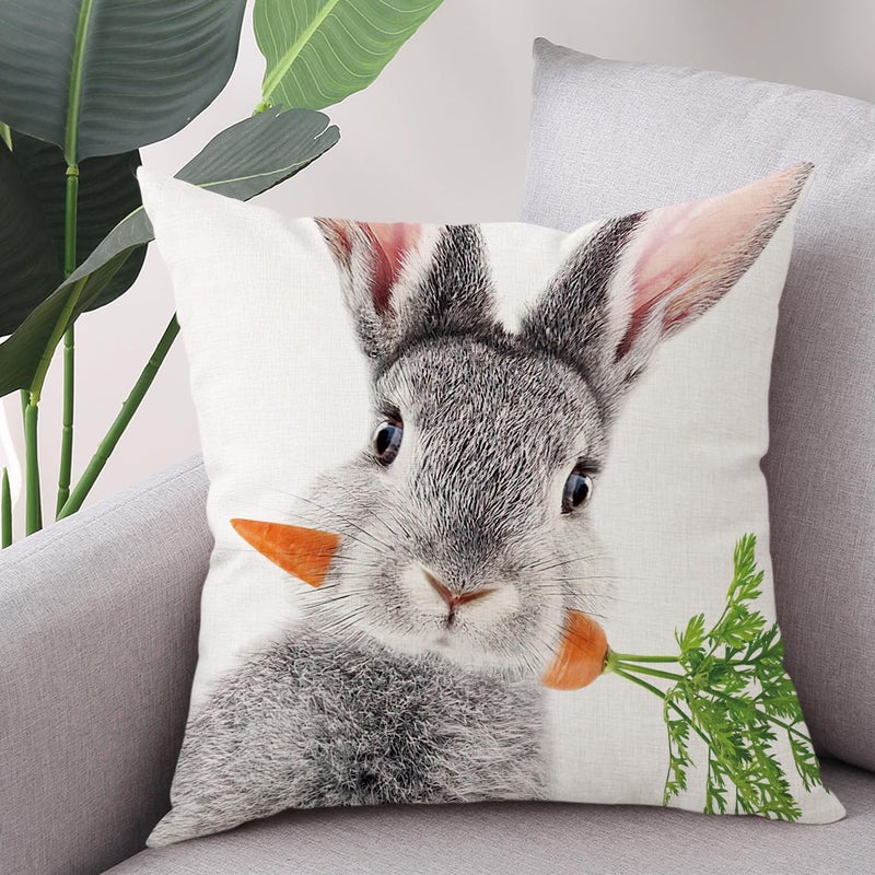 Coeufuedy Spring Easter Pillow Covers 18 x 18 Set of 2 Cute Rabbit Bunny Tail Linen Easter Decorative Cushion Case for Sofa Couch Living Room - Image 3
