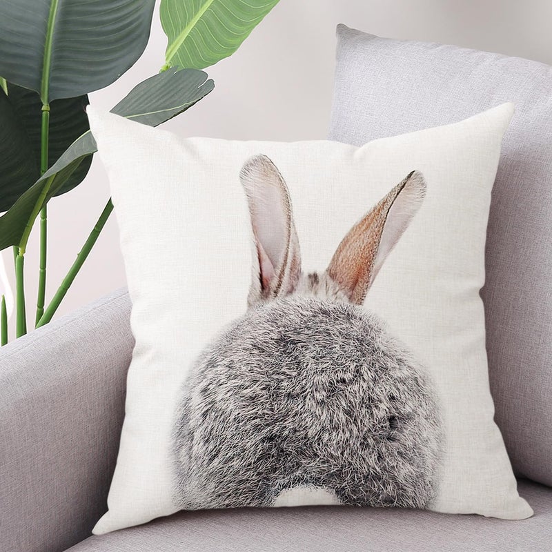 Coeufuedy Spring Easter Pillow Covers 18 x 18 Set of 2 Cute Rabbit Bunny Tail Linen Easter Decorative Cushion Case for Sofa Couch Living Room - Image 4